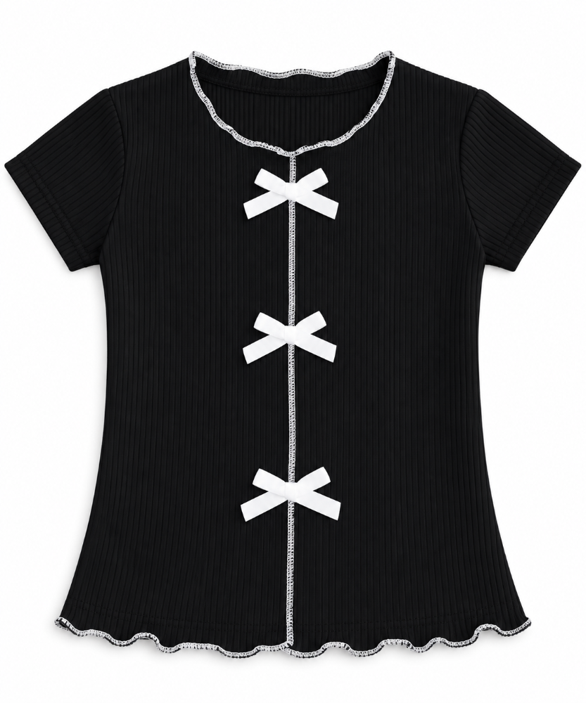 blusa negra lazos blancos