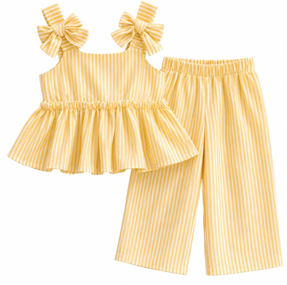 conjunto amarillo rayas con moños