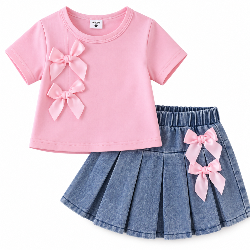 conjunto niña rosa con falda de moños
