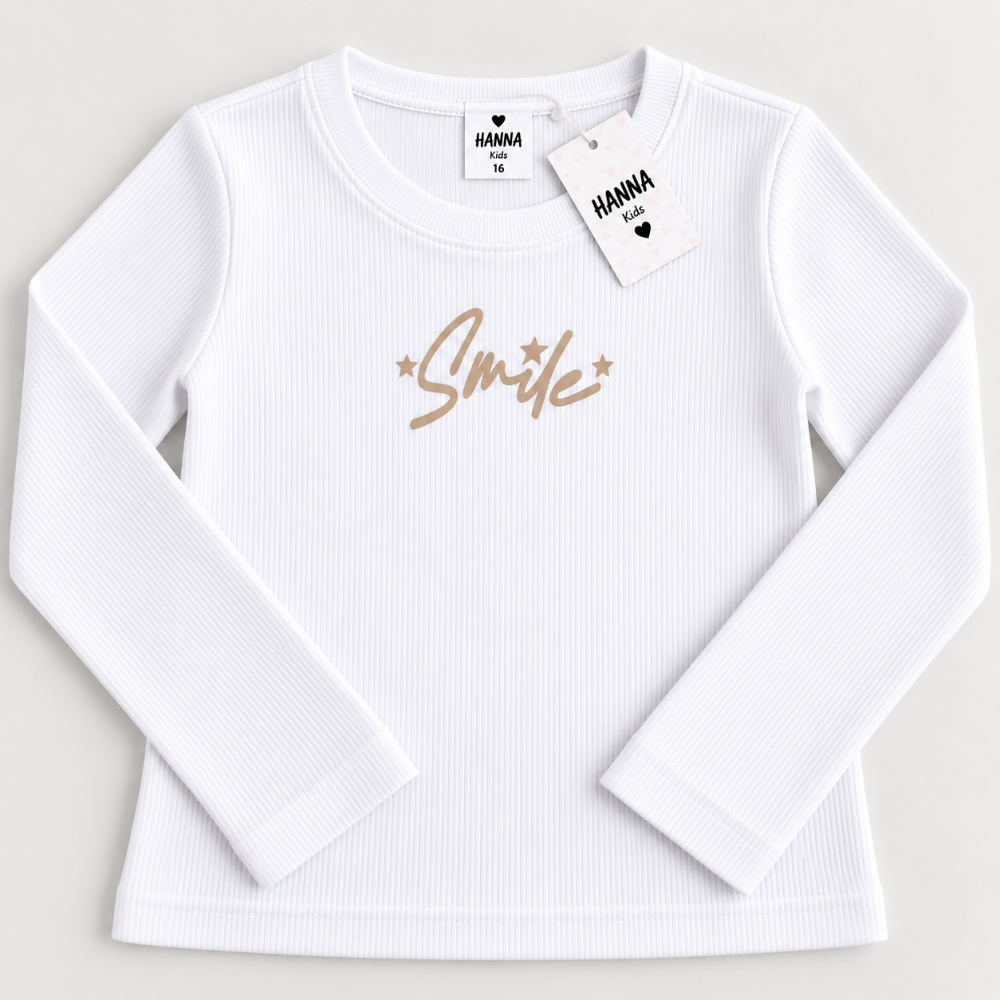 blusa blanca smile beige manga larga