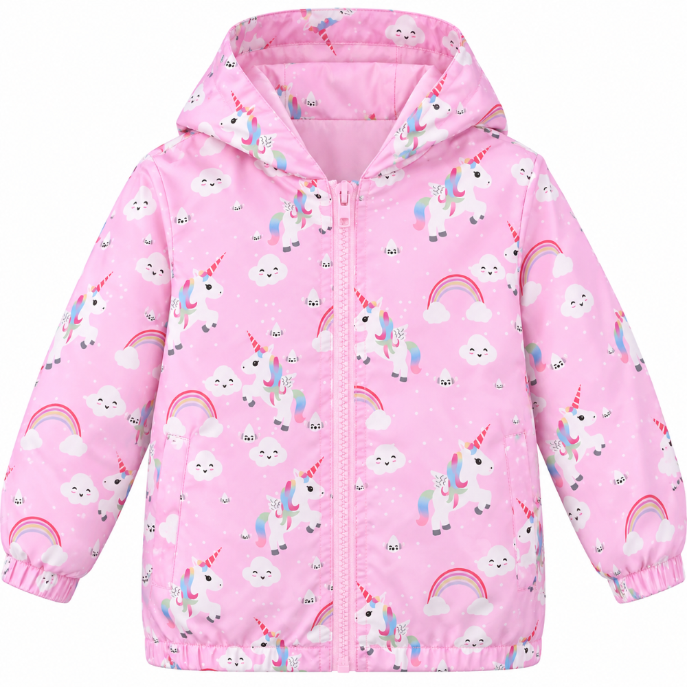 chaqueta cortavientos unicornios rosa