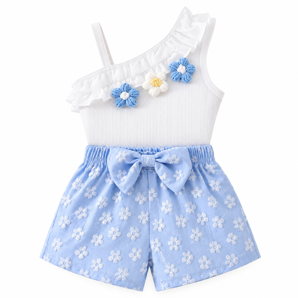 conjunto niña celeste floral