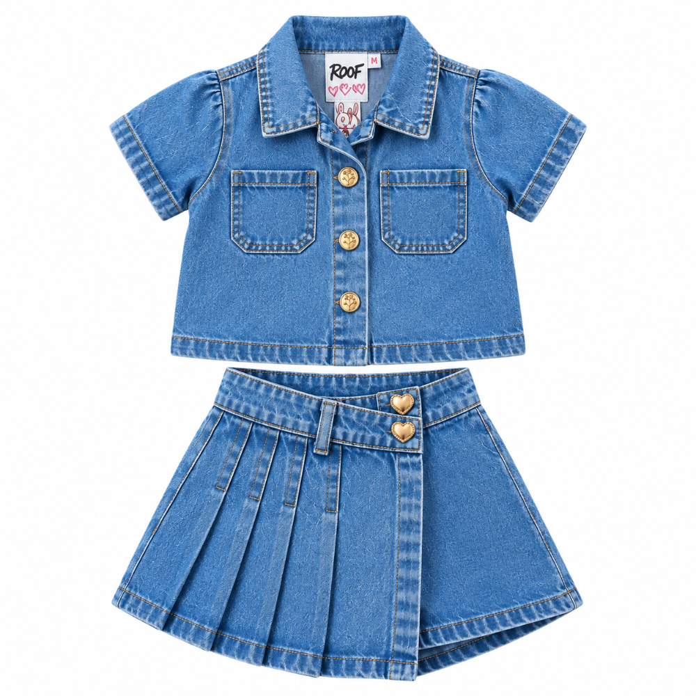 conjunto jean con falda short plisada