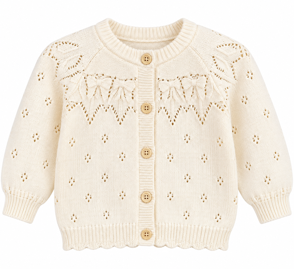 cardigan tejido calado con lazos