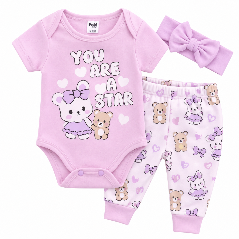conjunto body rosa estrellita con balaca