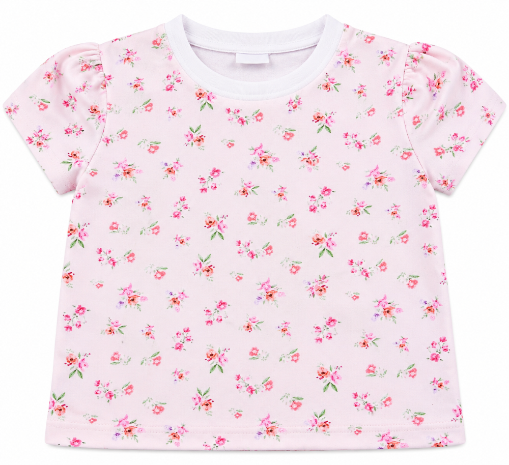 camiseta infantil floral rosa