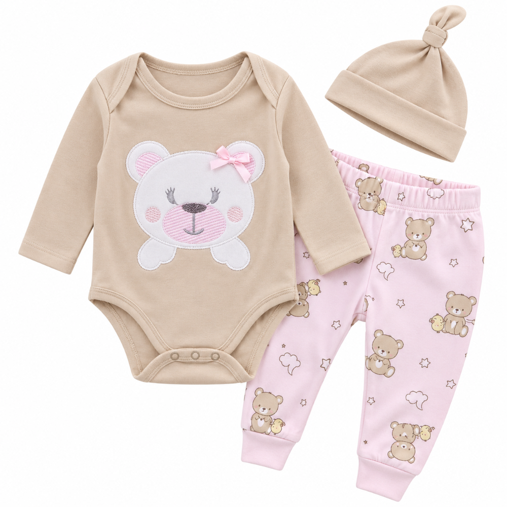 set bebe osita beige y rosado