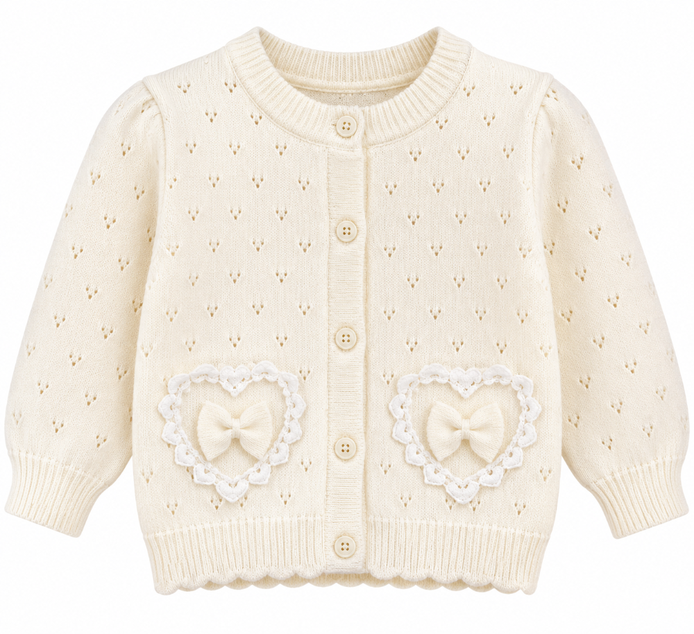 cardigan tejido corazones con moños
