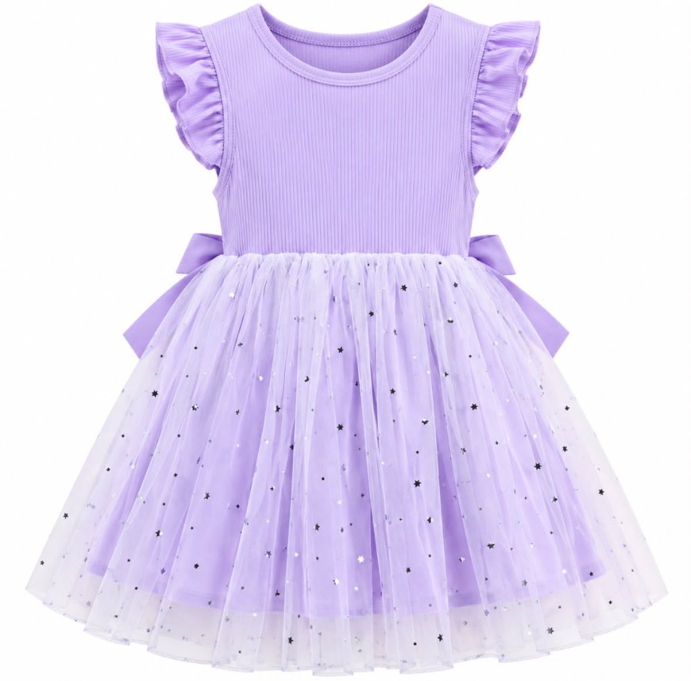 vestido lila estrellas de tul con moño