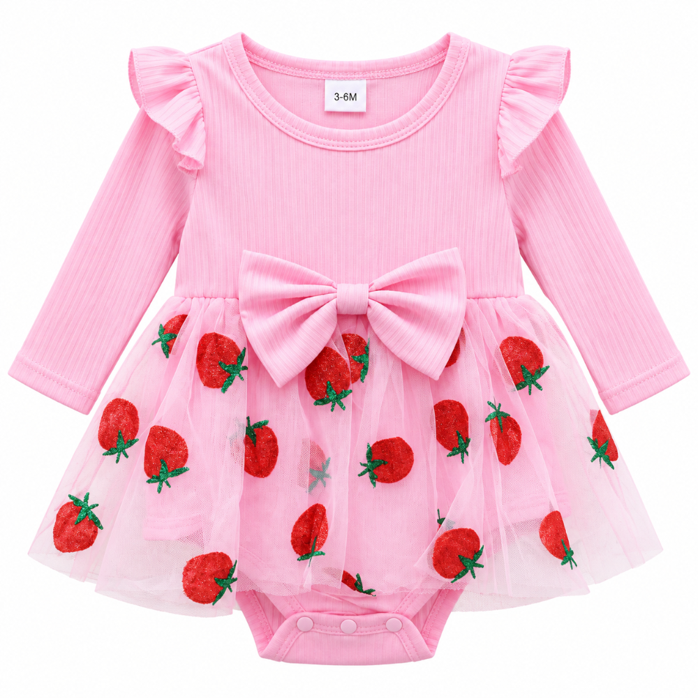 vestido body rosa fresas