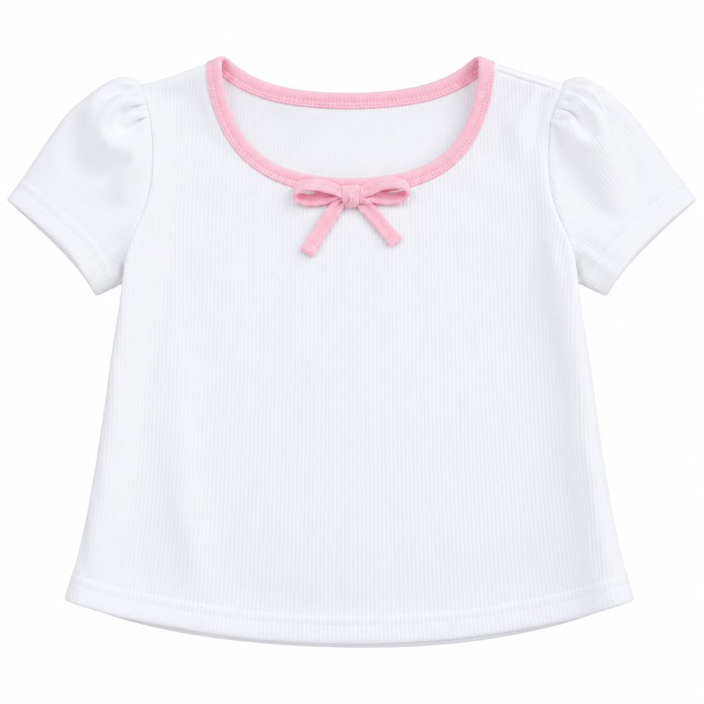 blusa blanca lazo rosa