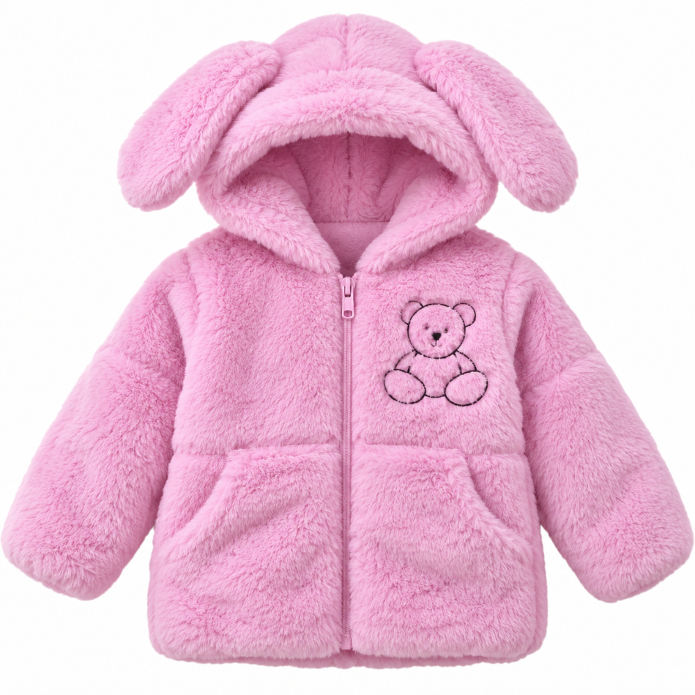 chaqueta peluche rosa osita con capucha