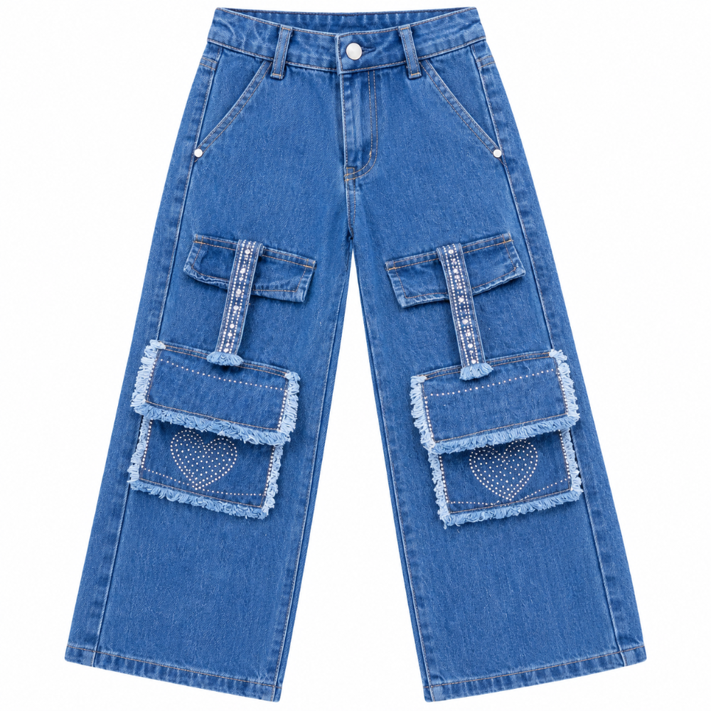 jean cargo azul corazones