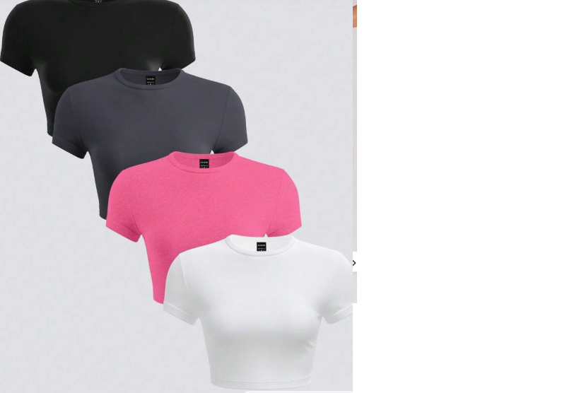 Camisetas de punto de mujer de unicolor con cuello redondo, manga corta y ajustada