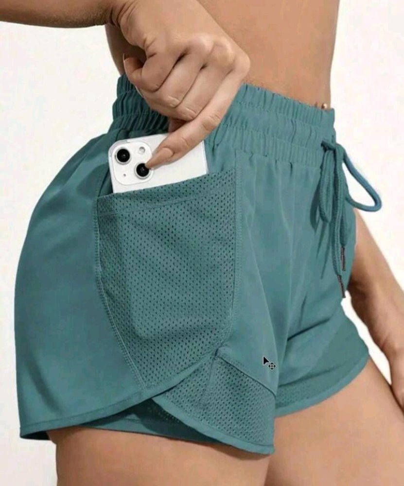 Pantalones cortos de yoga 2 en 1 para mujer con tela de secado rápido y bolsillos de malla -