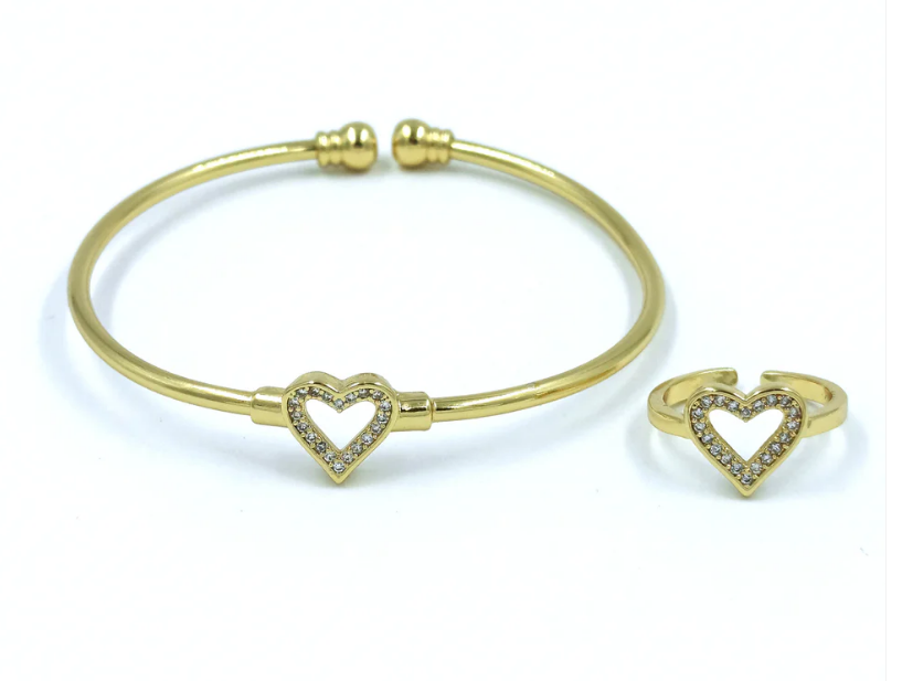 PU3087N1 Pulsera + anillo niña silueta corazón