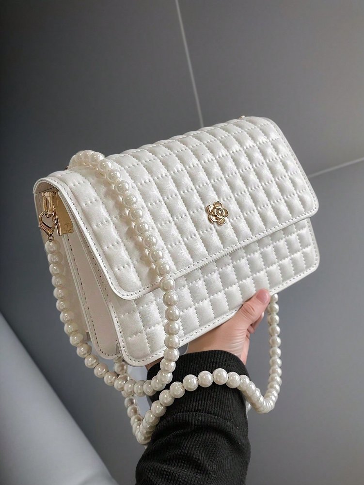 BOLSO CUADRADO CADENA PERLAS BLANCO
