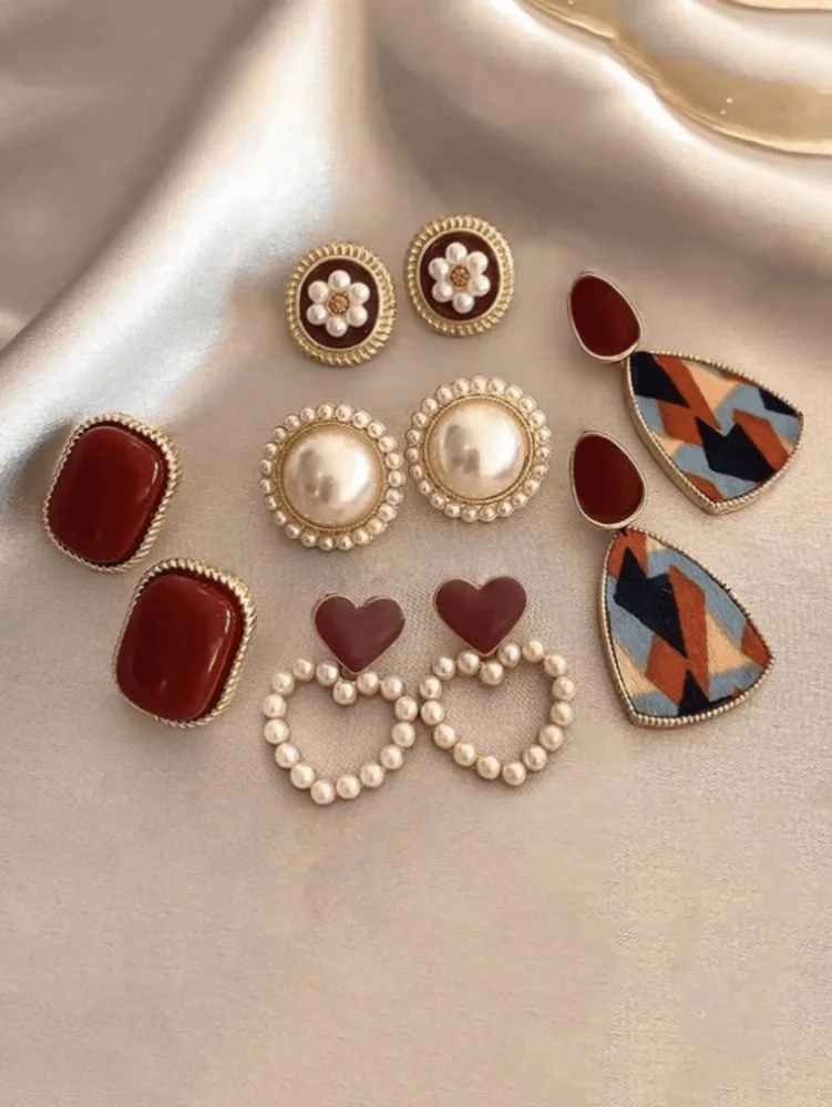 Set de 5 pares de pendientes de metal de moda sj2409100195050520