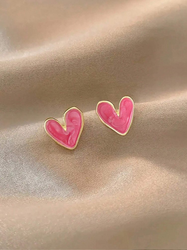 PENDIENTE CORAZON ROSA DORADO