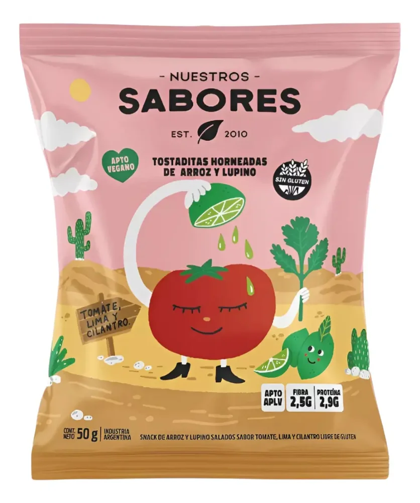 NUESTROS SABORES - TOSTADITAS DE ARROZ  SABOR TOMATE, LIMA Y CILANTRO  x 50g