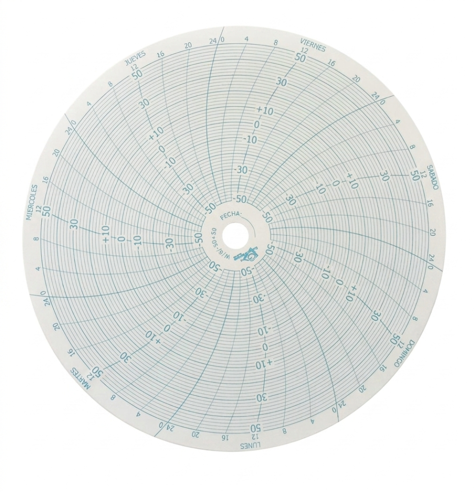 Grafica Circular para Termograficador 6 plg +50°c a -50°c, Linea Ojeda 100 pzas