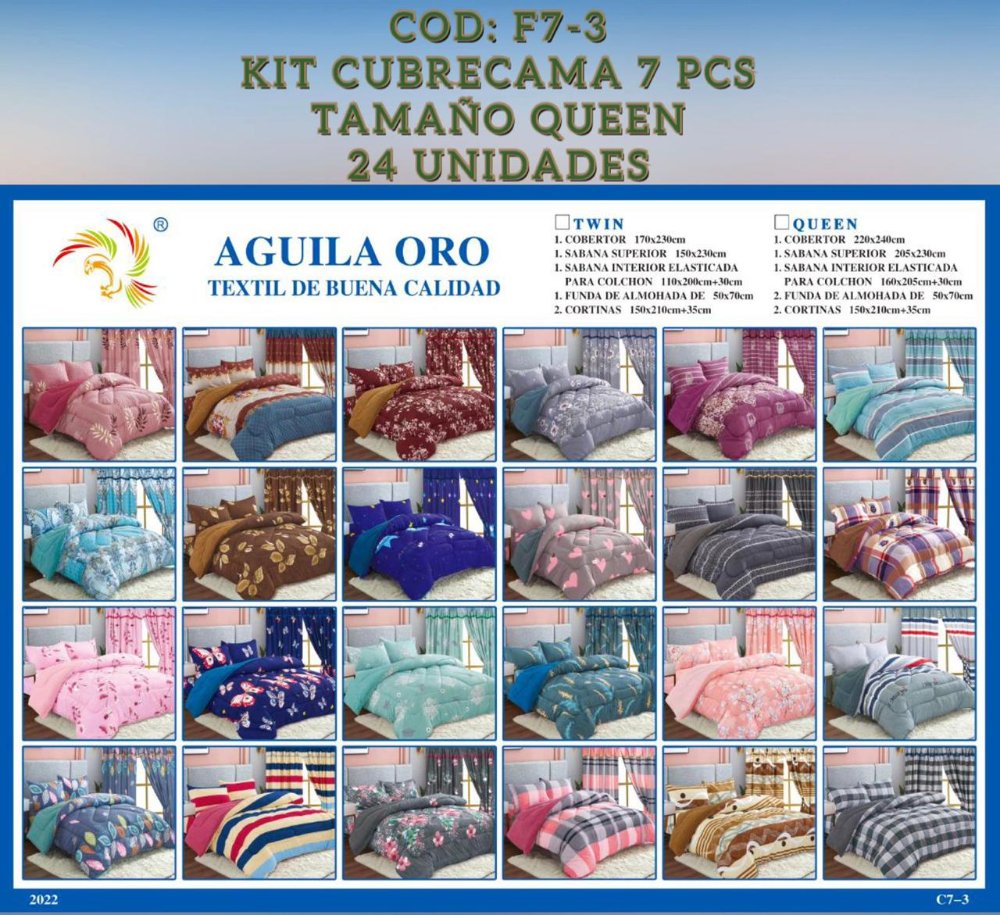 KIT AGUILA 7PCS VERANO / CUBRECAMA,SABANAS Y CORTINAS TAMAÑO KING