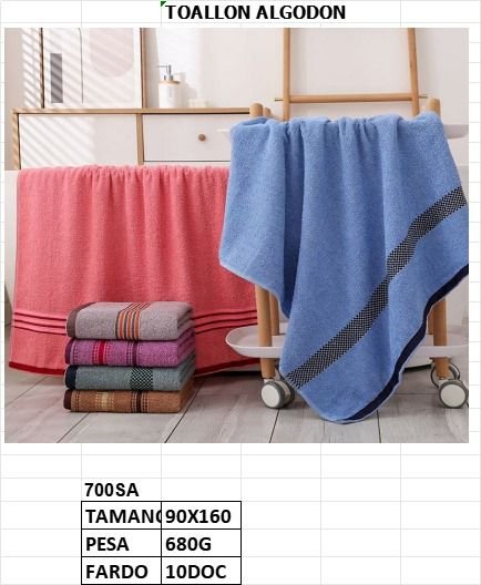 TOALLON DE ALGODÓN / MEDIDAS: 90X160CM