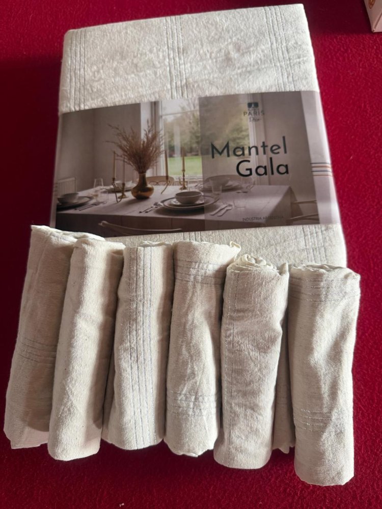 COMBO MANTEL + 6 SERVILLETAS TUSOR BLANCO PARIS