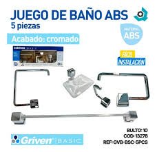 JUEGO DE BAÑO ABS 5 PZA CROMADO GRIVEN