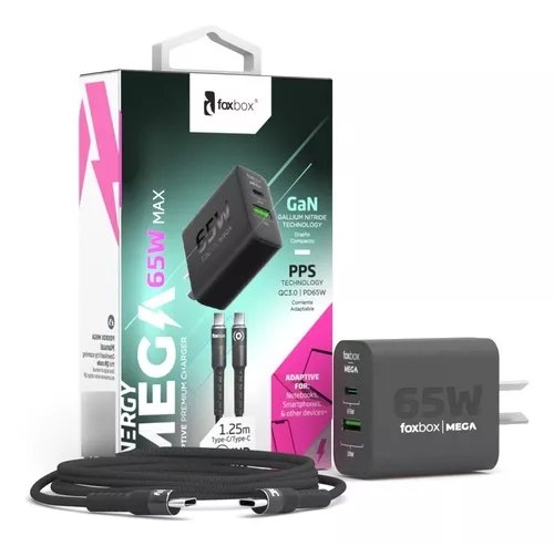CARGADOR DE PARED GAN 65W FOXBOX - CABLE ROUND TYPE-C A LIGHTN