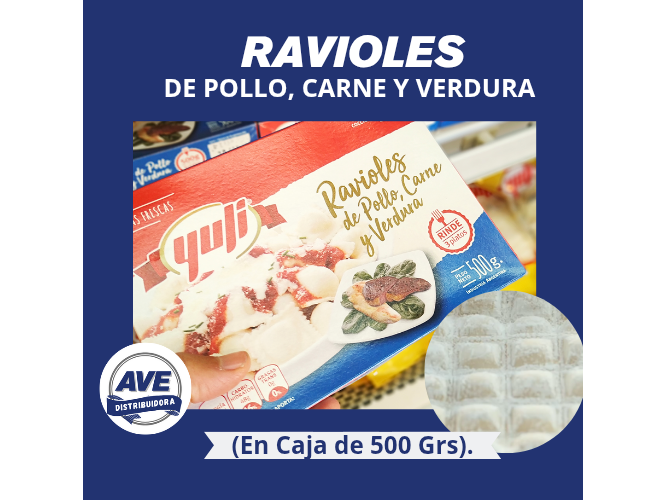 Ravioles de Pollo, Carne y Verdura- Caja de 500 Grs.