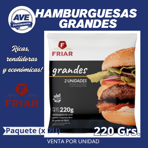Hamburguesas GRANDES - x 220 Grs (20 Paquetes X 2U)