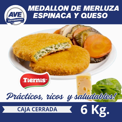 Medallon de Merluza, Espinaca y Queso - (x Caja de 6 Kg).