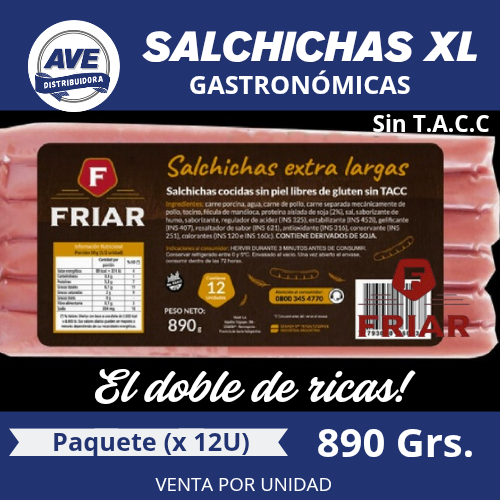 Salchichas XL 890 Grs- PRECIO UNITARIO (Compra Mínima 4 Paquetes).