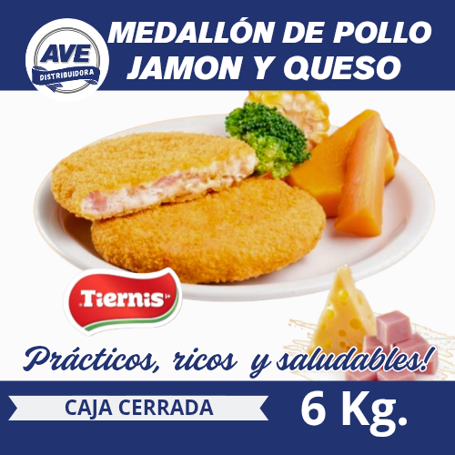 Medallón de Pollo, Jamón y Queso- (x Caja de 6 Kg.)