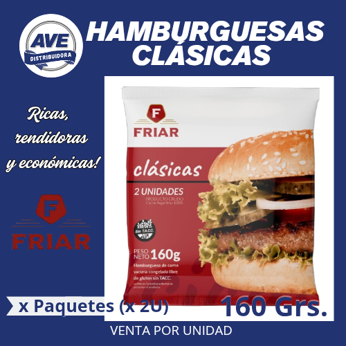 Hamburguesas CLÁSICAS - X160 Grs.- CAJA ENTERA