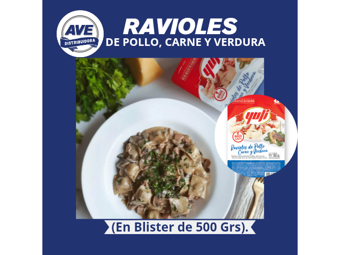 Ravioles  de Pollo, Carne y Verdura- En Blíster de 500 Grs.