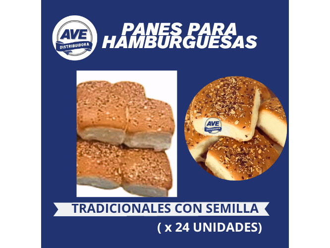 Pan de Hamburguesa TRADICIONAL - CON SEMILLA - X 24 Unidades.