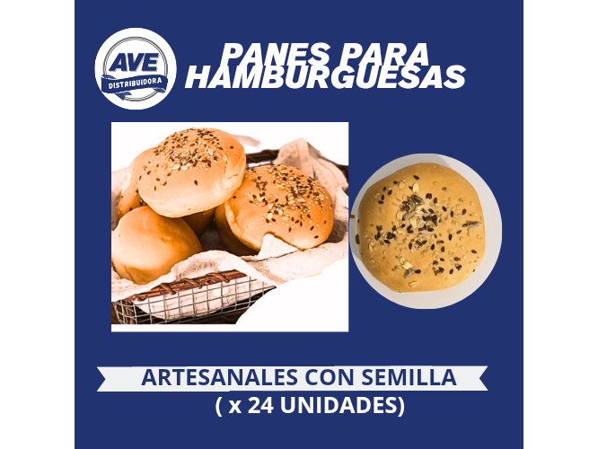 Pan de Hamburguesa ARTESANAL -CON SEMILLAS- X 24 Unidades.