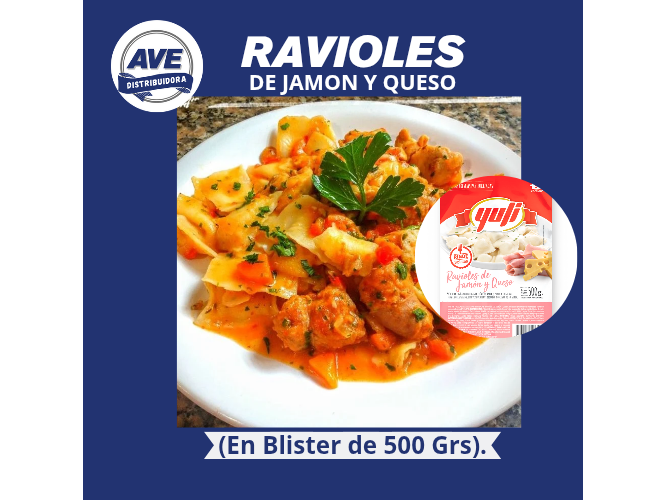 Ravioles de Jamón Y Queso - En Blíster de 500 Grs.
