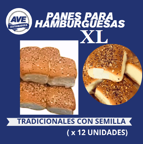 Pan de Hamburguesa XL TRADICIONAL- CON SEMILLAS - X 12 Unidades