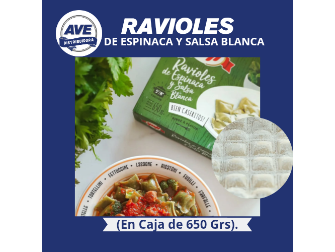 Ravioles de Espinaca y Salsa Blanca - Caja de x 650 Grs