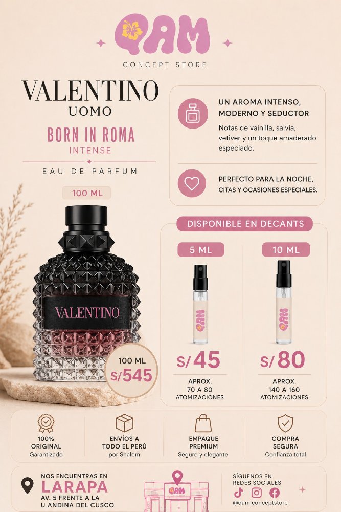 VALENTINO UOMO BORN IN ROMA INTENSE EDP 100ML - 10ML - 5ML