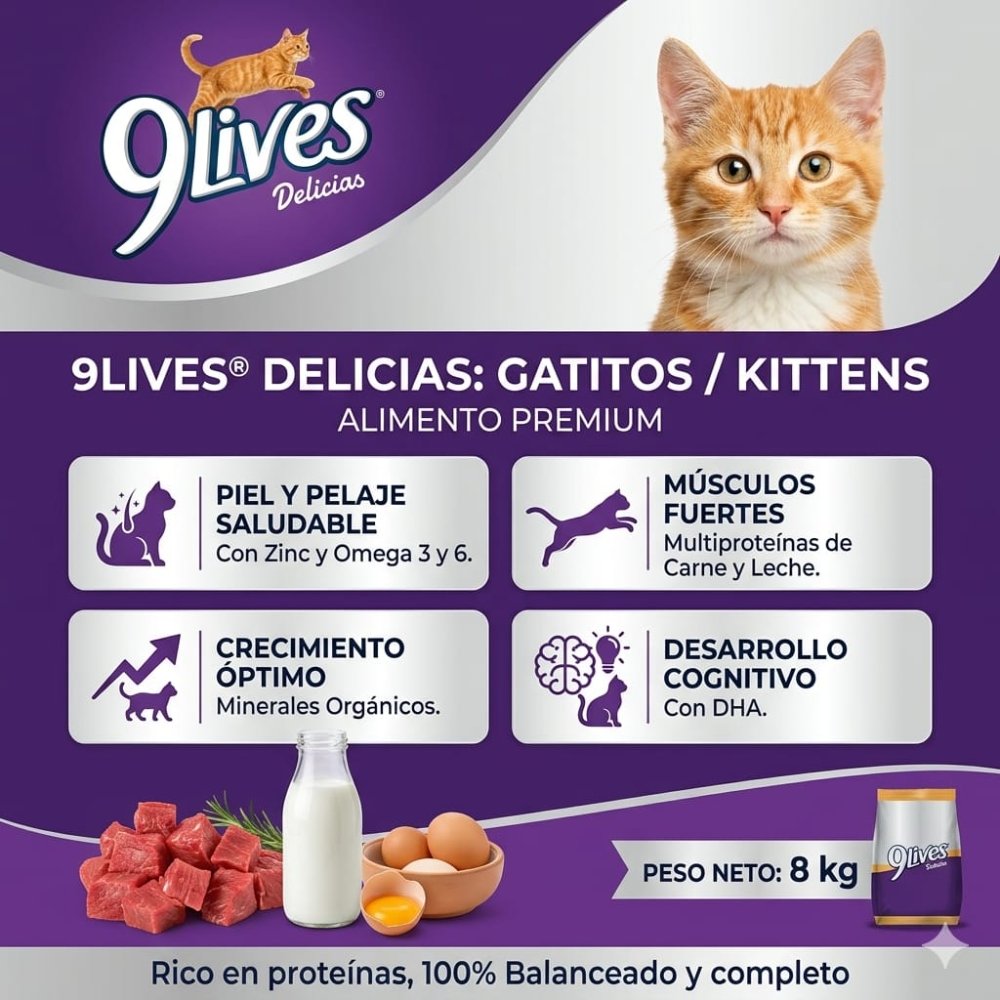 9 Lives Gatito Granel 1 kg.