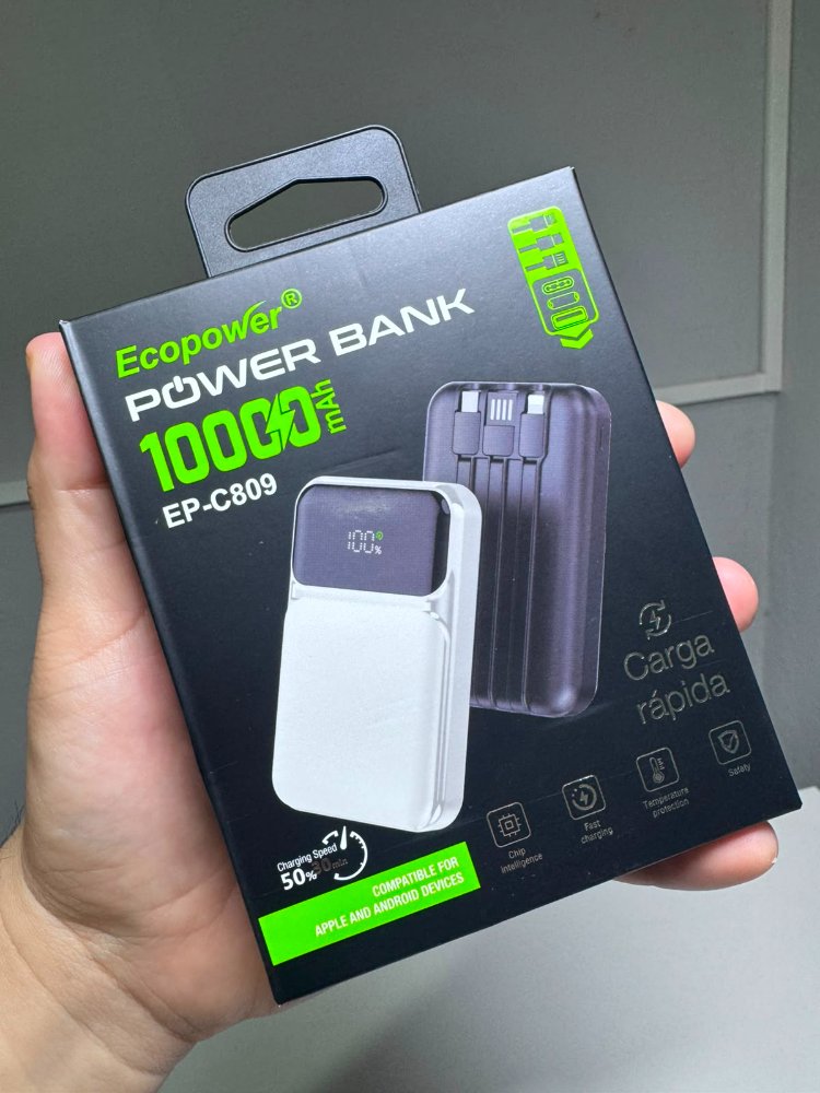 Power Bank Ecopower EP-C809 | 10000mAh Carga Rápida con Cables