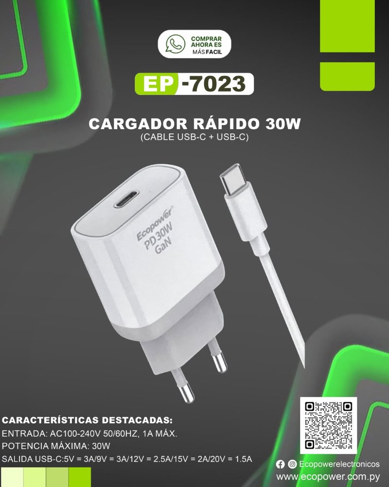 Cargador Tipo C 30W ecopower