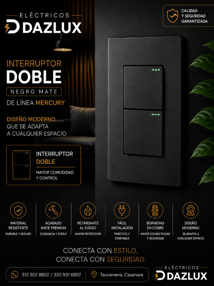 INTERRUPTOR DOBLE NEGRO MATE MERCURY