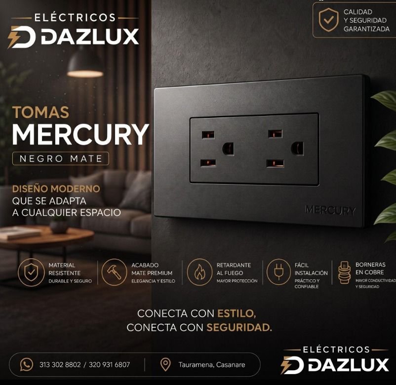 TOMA CORRIENTE NEGRO MATE MERCURY