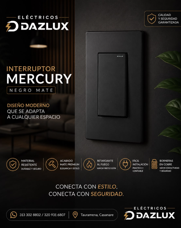 INTERRUPTOR SENCILLO NEGRO MATE MERCURY