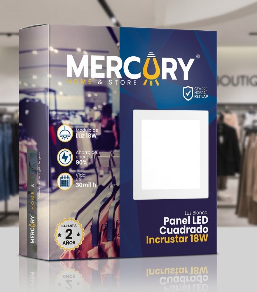 PANEL LED CUADRADO 18W LUZ BLANCA MERCURY
